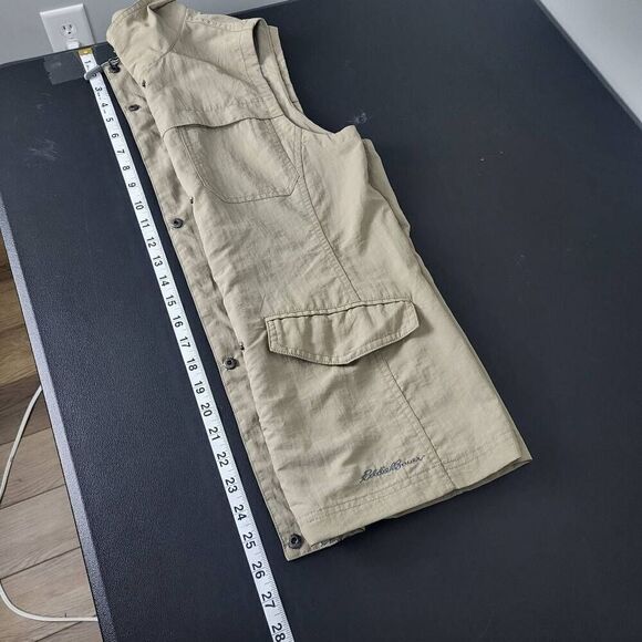 Eddie Bauer Womens Small Full Zip Snap Front Beige Khaki Vest Flap Pockets Lined - Picture 6 of 6